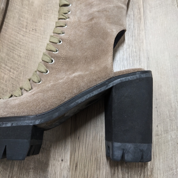 YES Dashawn Tan Lace Up platform Knee High Boots - Picture 8 of 11